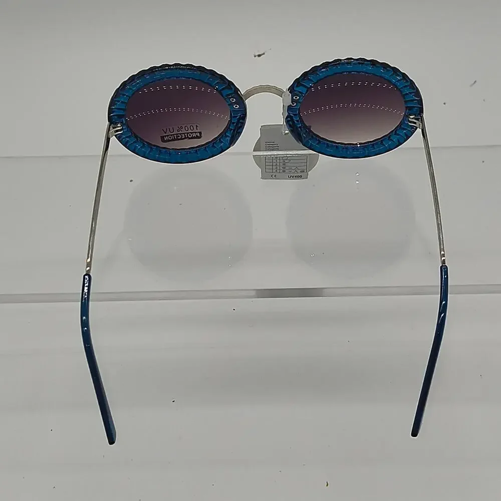 Blue round sunglasses with silver